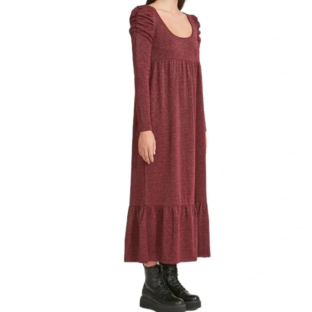 NWT Betsey Johnson Sparkle Metallic Rib Midi Dress Wine Size S - Picture 3 of 12